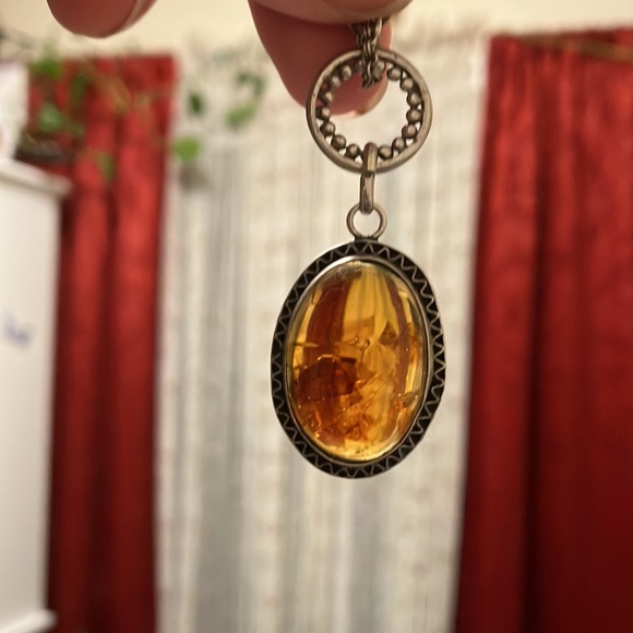 Genuine Baltic Amber & Sterling Silver Toggle Chain Necklace 🦋 - Picture 5 of 16